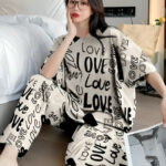 Biege Love Printed Night Suit