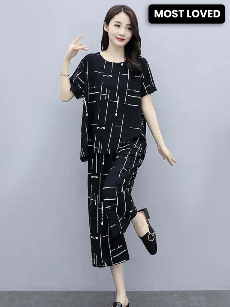 Black Capri Printed Night Suit