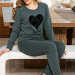 Black Heart Printed Night Suit