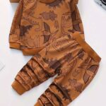 Brown Dinosaur Printed Kids Winter Suit (Each)
