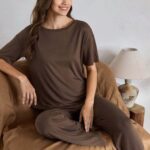 Brown Plain Style Night Suit