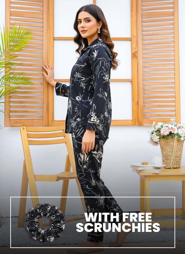 Imported Linen Printed Black Shade PJ Set-LP13