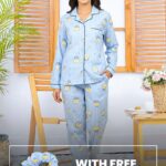Imported Linen Printed Sky Blue Snow PJ Set-LP1