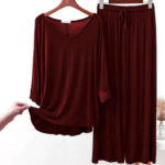 Maroon Plain Palazo Night Suit