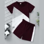 Maroon Trapezium Half Sleeve Kids Suit (Each)