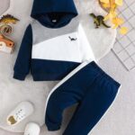 Navy Blue Panel Dinosaur Printed Kids Winter Suit (Each)