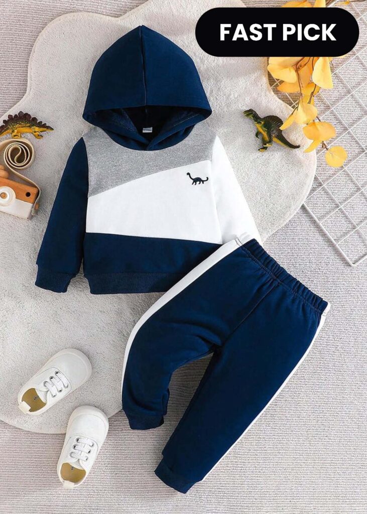 Navy Blue Panel Dinosaur Printed Kids Winter Suit (Each)