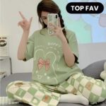 Olive Green Printed Night Suit