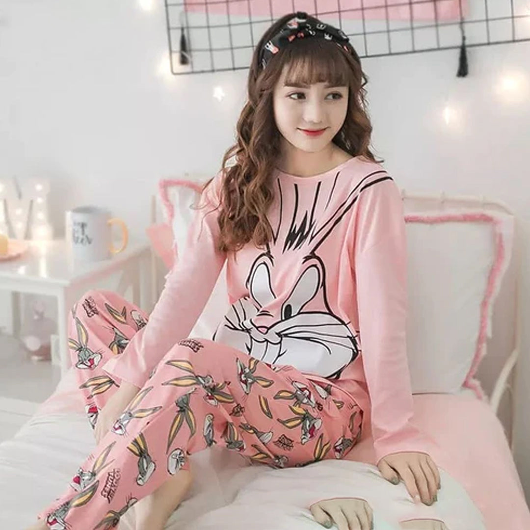Pink Bunny Printed Night Suit