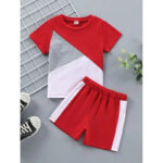 Red Trapezium Half Sleeve Kids Suit (Each)