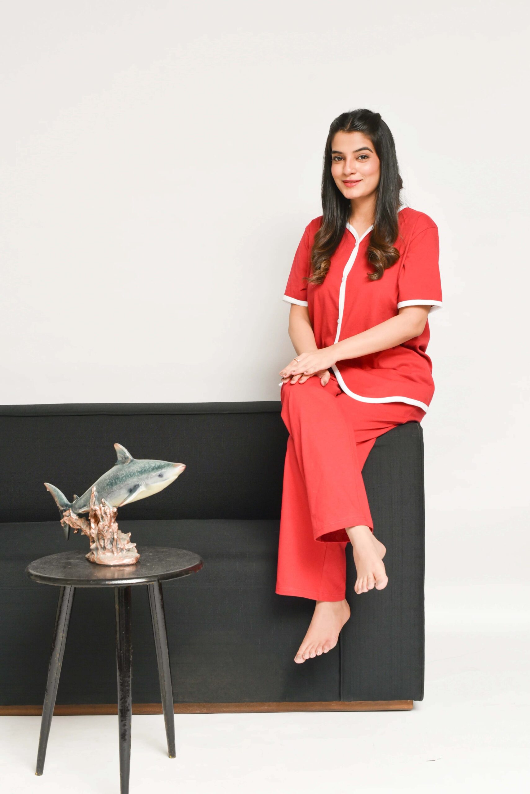 Red Pipen Stylish Night Suit