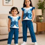 Butterfly Magic Girls Two Piece Outfit – High Quality Soft Cotton Jersey Casual Fashion Wear