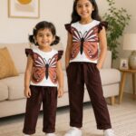 Butterfly Magic Girls Two Piece Outfit – High Quality Soft Cotton Jersey Casual Fashion Wear