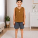 Premium Boys Sleeveless Cotton Jersey Summer Set Soft Top & Shorts