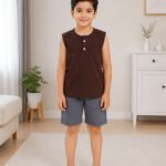 Premium Boys Sleeveless Cotton Jersey Summer Set Soft Top & Shorts