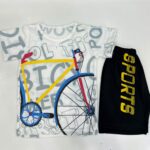 Little Rider Cotton Jersey Summer Set – Premium Bicycle Print T-Shirt & Shorts