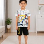 Little Rider Cotton Jersey Summer Set – Premium Bicycle Print T-Shirt & Shorts