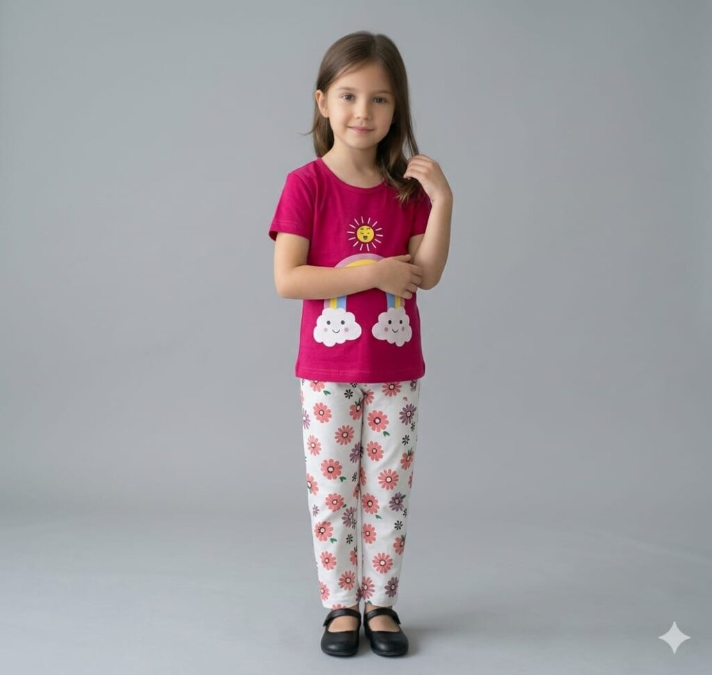 Girls Rainbow Printed Summer T-Shirt & Trouser Set  Soft Jersey Kids Wear