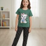 Girls Rainbow Printed Summer T-Shirt & Trouser Set  Soft Jersey Kids Wear