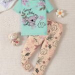 Girls Rainbow Printed Summer T-Shirt & Trouser Set  Soft Jersey Kids Wear