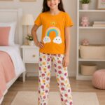 Girls Rainbow Printed Summer T-Shirt & Trouser Set  Soft Jersey Kids Wear