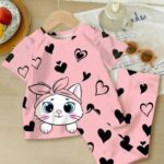 Girls Rainbow Printed Summer T-Shirt & Trouser Set  Soft Jersey Kids Wear