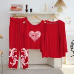 Women's Luxury Red 3-Piece Cotton Jersey Night Suit – Premium Comfort, Elegant Style & Breathable Summer Sleepwear
