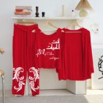 Women's Luxury Red 3-Piece Cotton Jersey Night Suit – Premium Comfort, Elegant Style & Breathable Summer Sleepwear
