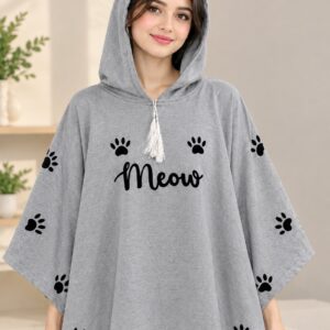 Round Style Meow Hooded Poncho For Women - Image 4