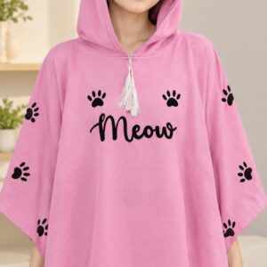 Round Style Meow Hooded Poncho For Women - Image 3